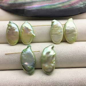 2 pairs AA 10-11mm Green Ellipse Freshwater Pearl  loose Beads Pair,wholesale,ZS-103-37-56