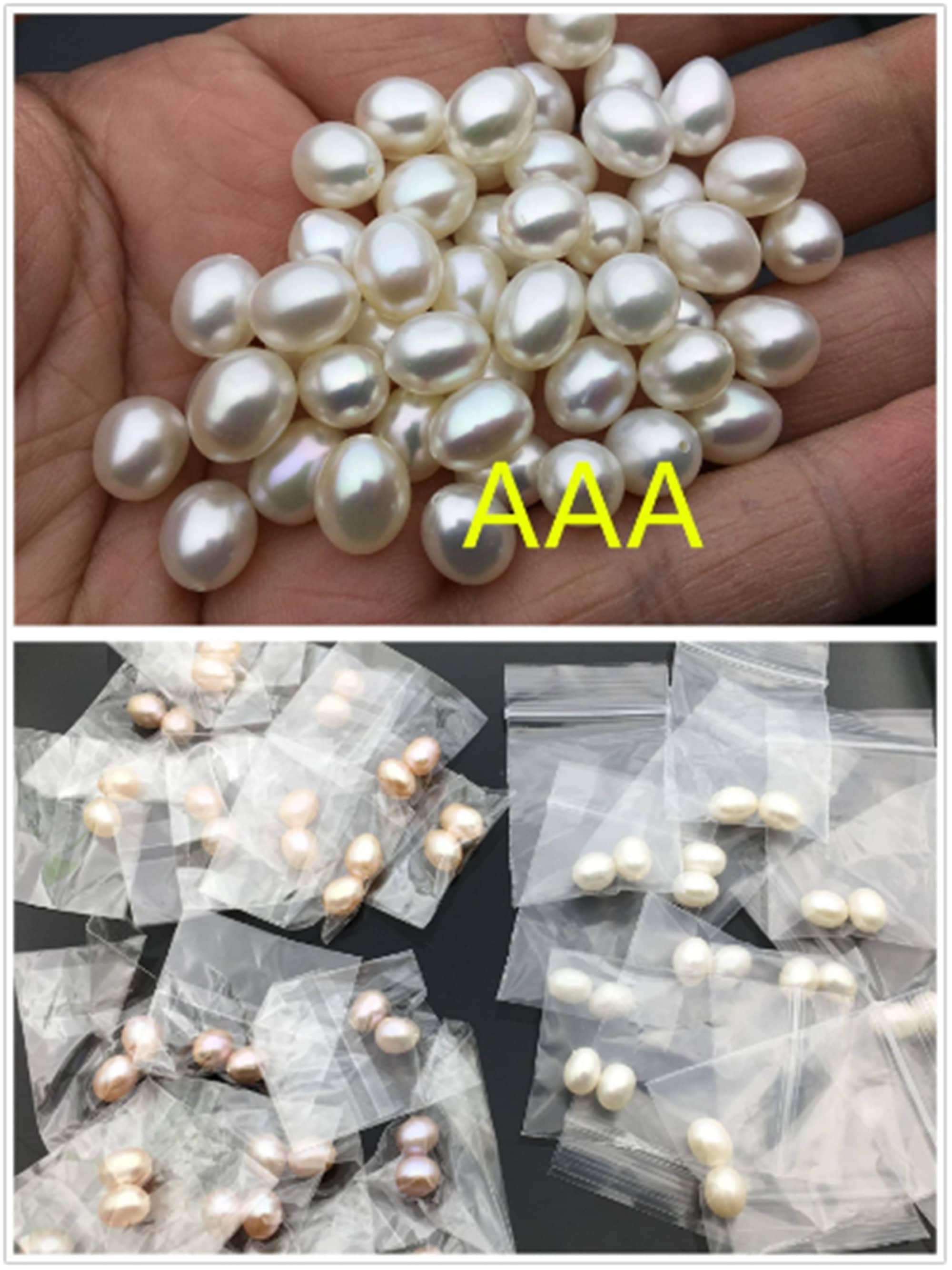 AAA 7,3-8,3 mm wit/roze/paars ovale rijstparels zoetwaterparels, ovale pareloorbellen, voor hangende pareloorbellen, LR8-3A-2