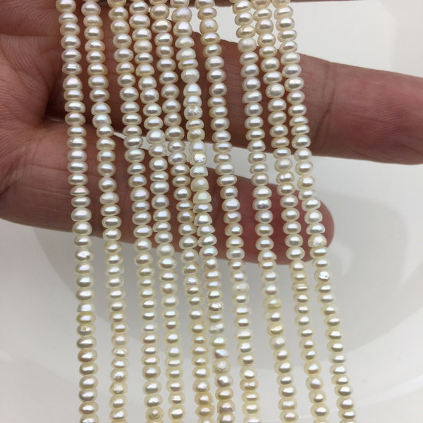 AAA- 3-3.3mm tiny white button pearls,full strand,Rondelle pearl Beads,white freshwater pearl,loose strands,SM2-3A-45