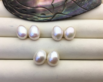 2 Pairs AAA 10.3-11.3mm White Nugget Baroque Loose Pearl