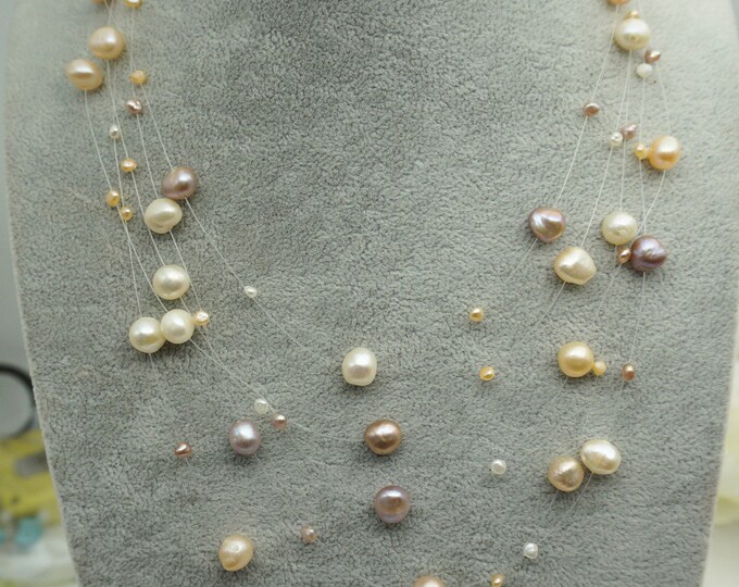 Floating Pearl Necklace,multistrand Pearl Necklace, Five Rows Pearl ...