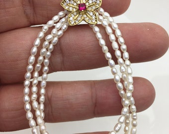 1pc 6'' 2.5-3mm small white rice Freshwater pearl Elastic string Bracelet,B8-T6-2