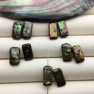 3 pairs AA 8-9x14-16mm Green Rectangle Freshwater Pearl White loose Beads Piar,wholesale,ZS-103-37-21