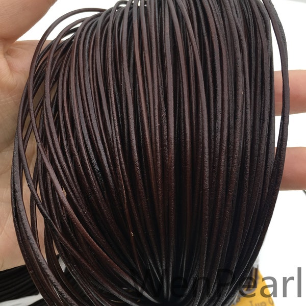 5 yards 1.5mm Natural Antique Black Coffer Round Leather Cord,Select Length,Wholesale Jewelry Supplies,Distressed Matte Finish,LC1-104