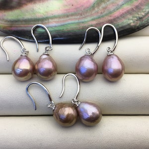 AAA 10-11mm purple rianbow drop edison pearl dangle earrings,S925 Sterling Sliver earrings,wedding pearl earrings,SE3-T9-8