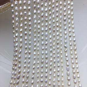 AAA- 3-3.5x4-5.5mm white rice pearls,full strand,oval loose pearl beads,diy pearl,genuine pearl,Cultured pearl,diy pearl beads,LR3-2A-1