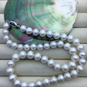 17.5'' AA+ 8-10mm white button round edison freshwater pearl necklace,NPN1-T30-7