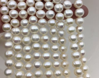 AA 8mm white near round potato pearls,Heirloom White Fresh Water Pearls,CR8-2A-9-1