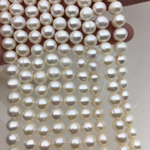 AA 8mm white near round potato pearls,Heirloom White Fresh Water Pearls,CR8-2A-9-1