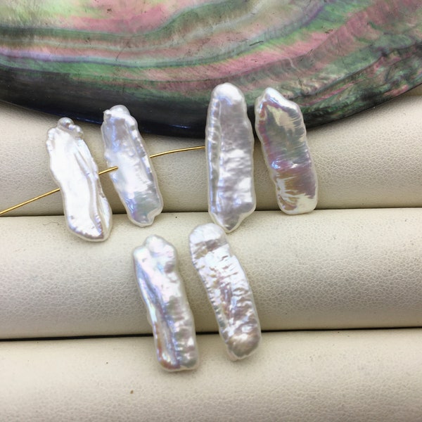 1 paire de perles Biwa keshi blanches AAA 7-8mm, pour faire des boucles d'oreilles pendantes, perle baroque, perles en vrac, lustre très élevé, ZS-127-36-5