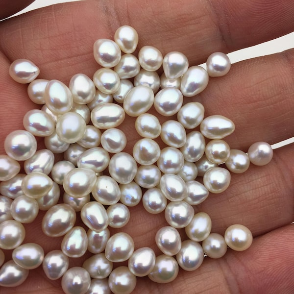 Très brillant ! 30 perles d'eau douce de riz blanc AAA 5-6 mm, sans trou, LR5-T5