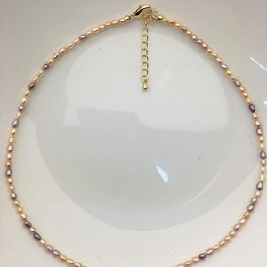 16+2&#39;&#39; AA+ 3-3.5mm tiny pink purple rice freshwater Pearl necklace,genuine freshwater Pearl necklace,Natural Pearl Necklace,NPN1-T56