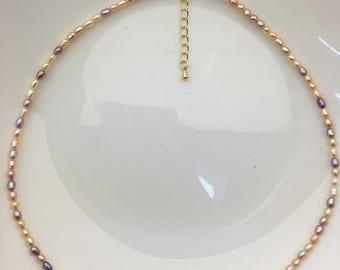 16+2'' AA+ 3-3.5mm tiny pink purple rice freshwater Pearl necklace,genuine freshwater Pearl necklace,Natural Pearl Necklace,NPN1-T56