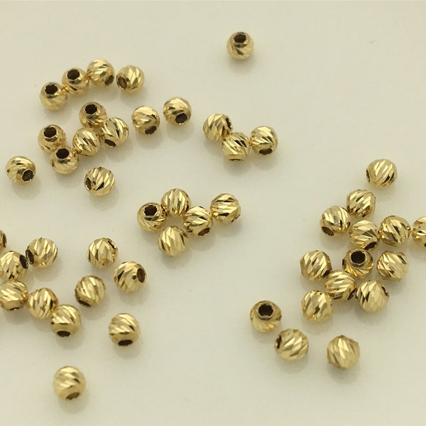 18k Real  Yellow 2mm/2.5mm Gold Handmade Bali Style Faceted Round Beads, 18k Gold Beads. 18k Spacer Beads,ASG-PJ-004