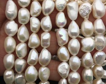 AA 9.5-10.4x12-14mm white LONG nugget pearls,Loose Pearls Bulk Supplies,Cultured Pearl Beads,1.2mm,2.5mm,3mm large hole,LM10-2A-18