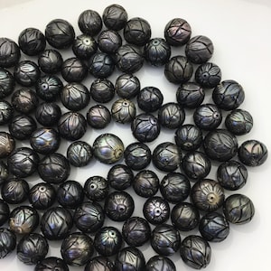 1 pc AA 10-15mm Near Round Carved Tahitian Pearl - Hand Carved - Tattoo Tahitian Pearls,through hole, carved pearls,CAC-FLW-9-4