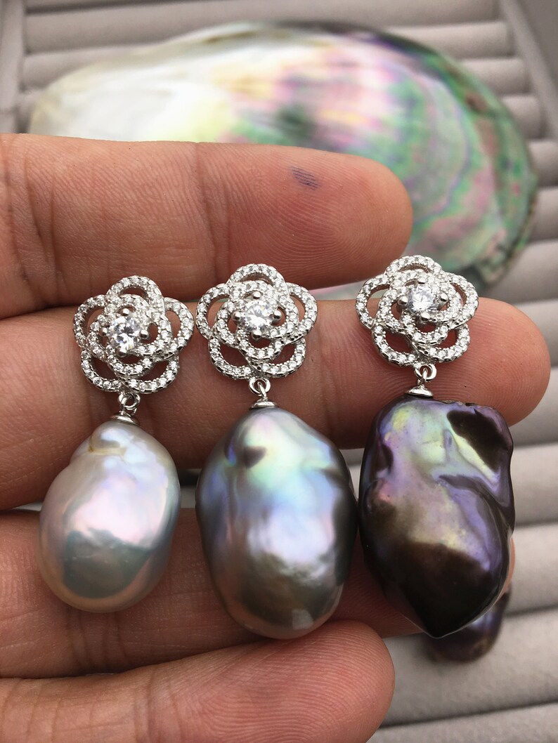 NC1-065 15-17mm Big WhiteGrayBronzeBlack Flame Ball Baroque pearl pendant,Baroque Pearl necklace AA