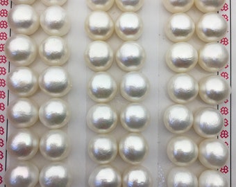 2 pairs AAA 9-9.5mm thick skin button round freshwater pearls pairs,half drilled,BTN9-T5