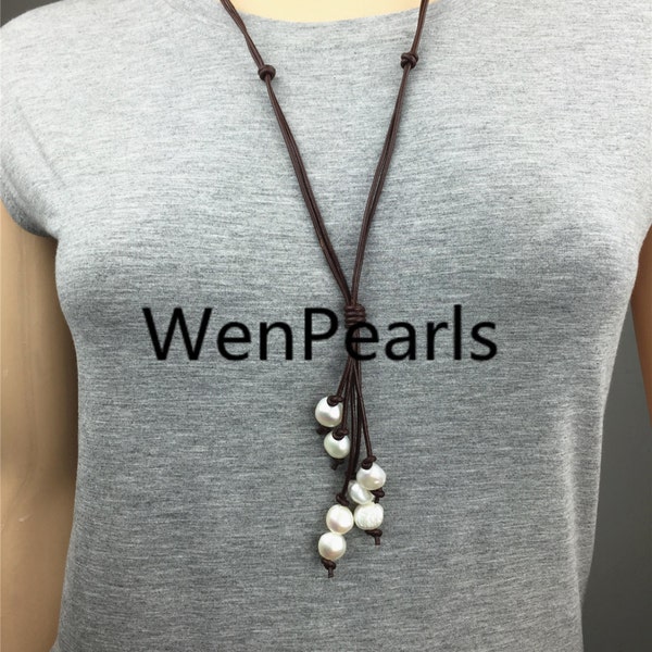 baroque pearls Drop leather necklace,wholesale,Select leather color,Leather Pearl necklace, Leather baroque pearl necklace,wholesale,Le1-012