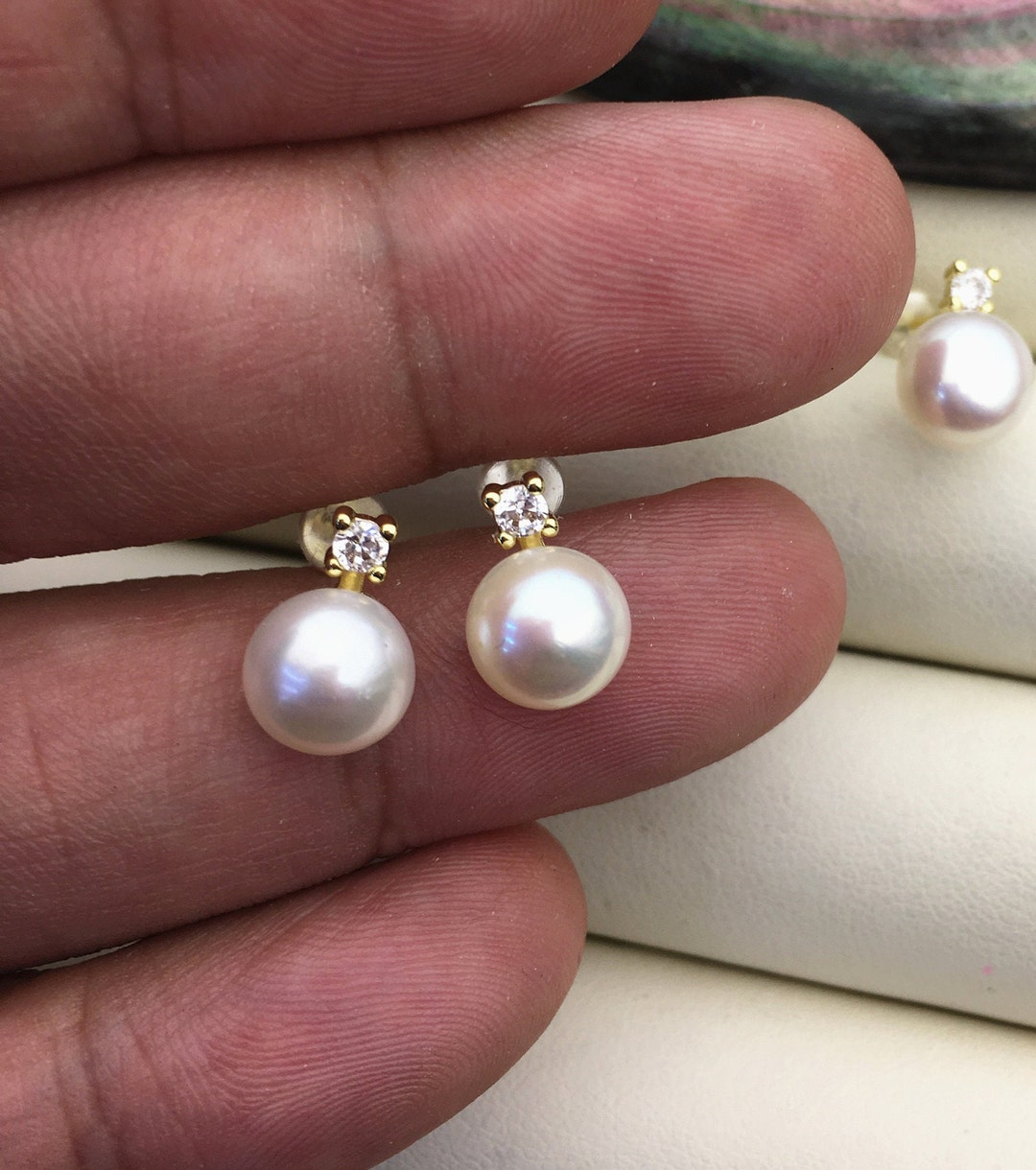ピアス LESS IS MORE button pearl earrings Pearl and Pave Button Earrings | David's Bridal
