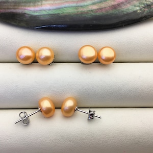 AAA 8-8.5mm Yellow Pearl stud earrings, Sterling Silver,SE1-T9