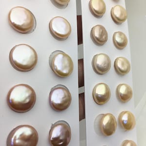 2 pairs AAA 13-14mm Pink Coin Freshwater Loose Pearls Pair,For make Pearl Jewelry,0.9mm half hole,COIN11-3A-3-6