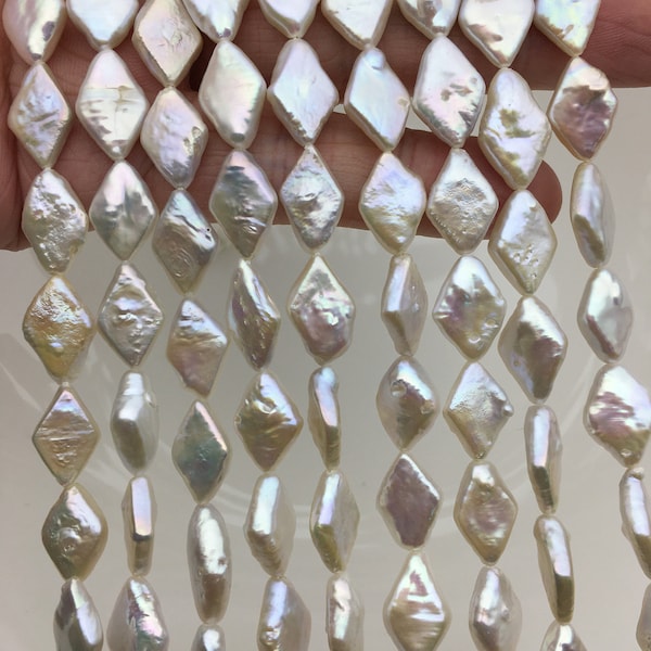 AA+ 9-10x15-16mm White diamond Shape Freshwater Pearl,ZS-103-1