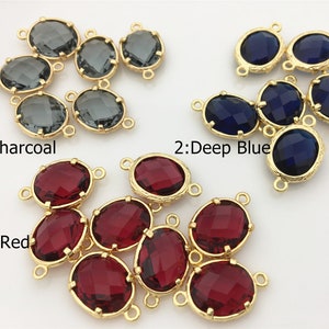 5pcs 11.5x19mm Charcoal/Blue/Red Glass Ellipse Oval faceted Connector,Brass plated 14k gold,glass connector loop gold tone,ACC-GL-006