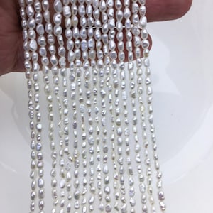 AAA- 2.8-3.2 mm ホワイトナゲットシードパール、不規則なナゲット淡水真珠ストランド、格安、真珠工場中国、LM2-3A-1