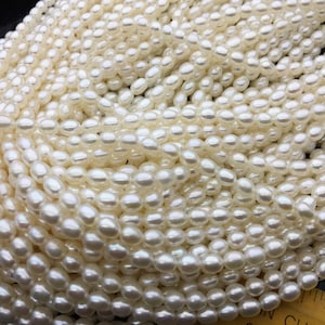 AAA 5.5-6mm5.5-6.5mm white oval freshwater pearls,high quality,white rice pearl,Full Strand,Freshwater Pearl Rice Beads,LR5-3A-51 image 1