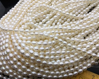 AAA 5.5-6mm*5.5-6.5mm  white oval freshwater pearls,high quality,white rice pearl,Full Strand,Freshwater Pearl Rice Beads,LR5-3A-51