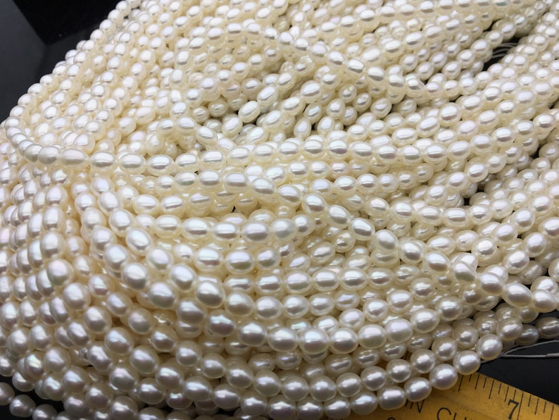 AAA 5.5-6mm5.5-6.5mm white oval freshwater pearls,high quality,white rice pearl,Full Strand,Freshwater Pearl Rice Beads,LR5-3A-51 image 1