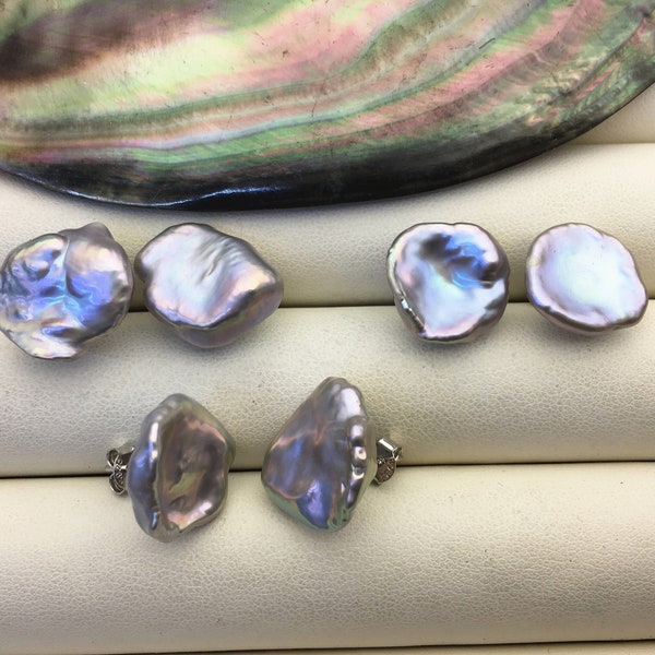 AAA 10-15mm Gray Rainbow keshi Freshwater Pearl Stud Earrings,Stud Earrings for Women Girls,SE3-168-5