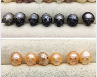 50% OFF 1pc AAA White/Pink/Purple/Gray/Black 7-11mm HandMade Carved Skull Freshwater Pearl Beads For necklace pendant earrings,CAC-006