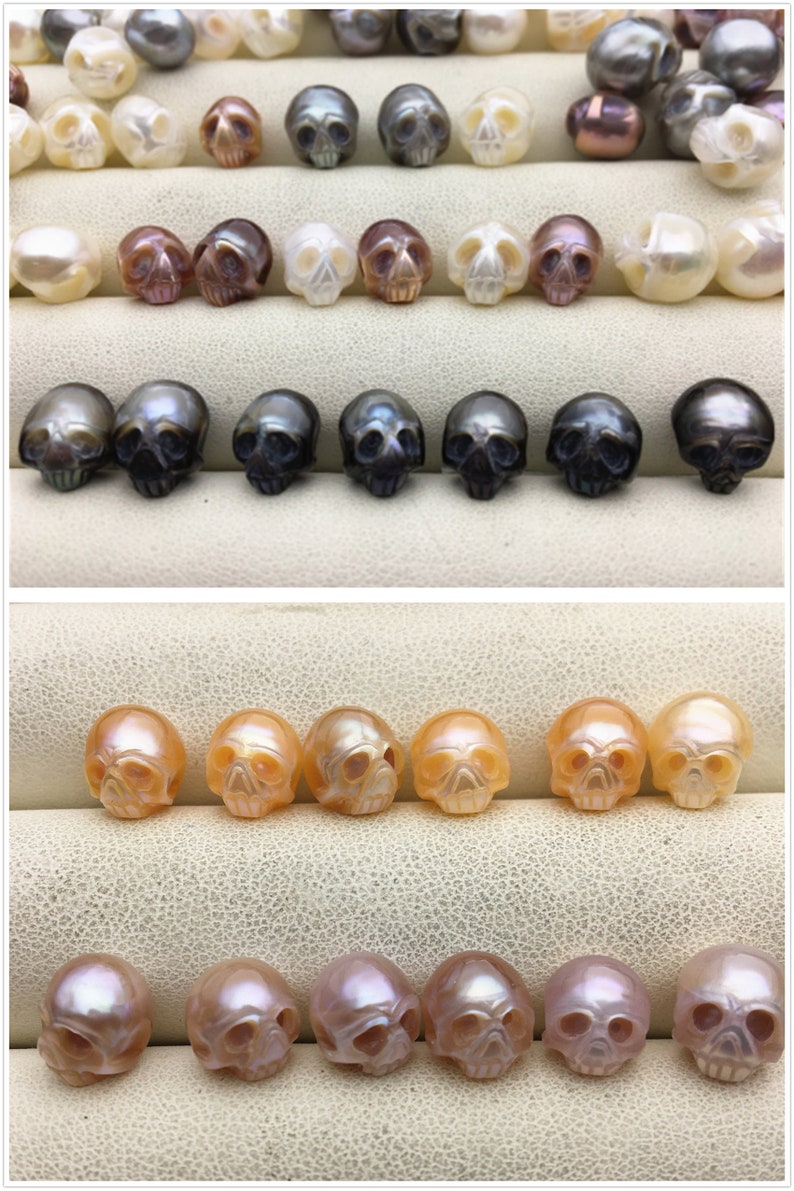 50% OFF 1pc AAA White/Pink/Purple/Gray/Black 7-11mm HandMade Carved Skull Freshwater Pearl Beads For necklace pendant earrings,CAC-006 