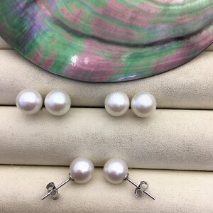 AAA 9-9.5mm White Round Fresh Water pearl stud earrings,Bridal Earrings-Wedding Jewelry-Bridal jewelry-Birthday gift,SE3-090 image 2