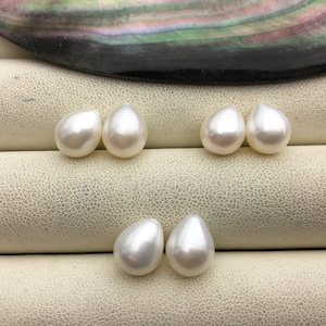 2 pairs 8.4-9mm white Short Teardrop freshwater pearls,for dangle pearl earrings,half hole,white rice pearls,LR9-T2