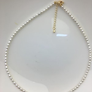 AAA 15.3+2&#39;&#39; 3-4mm tiny white rice freshwater Pearl necklace,genuine freshwater Pearl necklace,Natural Pearl Necklace,NPN1-T37