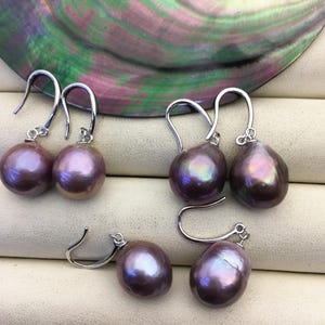 AA+ 12-13mm purple rianbow drop edison pearl dangle earrings,S925 Sterling Sliver earrings,wedding pearl earrings,SE3-T9-7