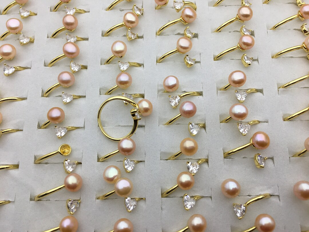6pcs Gold Open AAA Pink Pearl Ring,inexpensive Engagement Rings,fashion ...