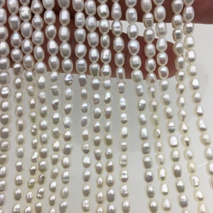 AA+ 3.5-4mm*4.4-5.5mm white rice pearls,full strand,oval loose pearl beads,diy pearl,genuine pearl,Cultured pearl,diy pearl beads,LR3-3A-31