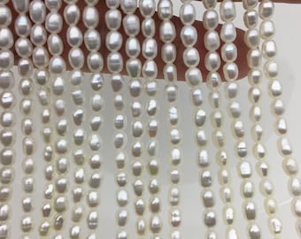 AA+ 3.5-4mm*4.4-5.5mm white rice pearls,full strand,oval loose pearl beads,diy pearl,genuine pearl,Cultured pearl,diy pearl beads,LR3-3A-31