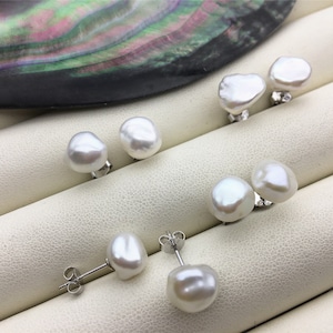 High Luster!AAA 6/7/8/9/10mm white Natural keshi Freshwater Pearl Stud Earrings,Stud Earrings for Women Girls,SE3-161