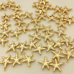 3pcs 11mm Gold Zircon Starfish Charm, Ocean Under the Sea pendant,Brass plated 14k gold,ACC-O-003