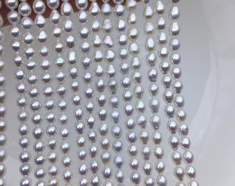 AA+ 4.7-5.1mm*5.5-7mm white baroque rice pearls,Cultured white freshwater pearls beads,teardrop pearl necklace,rice pearl wholesale,LR5-A-1