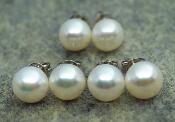 4 Paia Orecchini A Borchia Argento 925 Con Perla Naturale Acqua Dolce - Multicolor