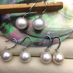 1 pair AA+ 11-12/12-13mm White Round edison pearl dangle earrings,S925 Sterling Sliver earrings,wedding pearl earrings,SE3-T9-30