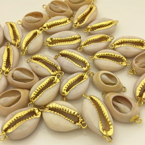 10pcs 14-16x20-22mm White Natural Cowrie Shell Connector Double Bails Sea Shell Beach Shell Handmade Gemstone Charm Making Jewelry,ACC-O-007