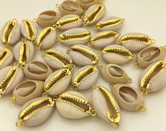 10個 14-16x20-22 mm ホワイト 天然タカラガイ シェル コネクタ ダブル