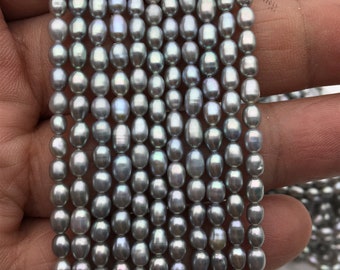 AAA 3.5-4mm gray rice pearls,full strand,oval loose pearl beads,diy pearl,genuine pearl,Cultured pearl,diy pearl beads,LR3-3A-20